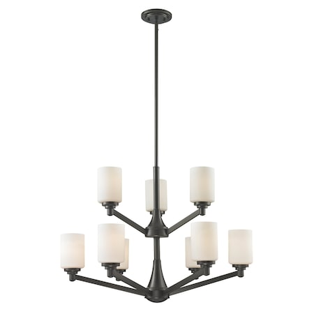 Z-Lite Montego 9 Light Chandelier, Coppery Bronze & Matte Opal 411-9